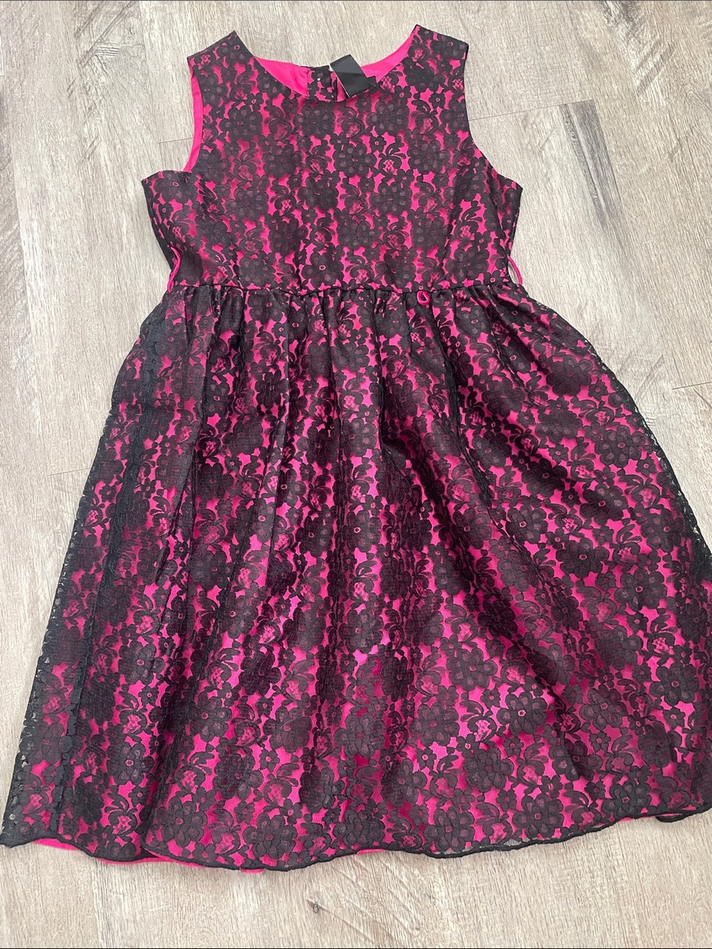 Holiday Editions Black Lace Overlay on Hot Pink Party Dress